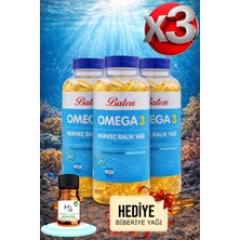 Balen 3 Adet Omega 3 Balık Yağı Trigliserid Form Yumuşak Kapsül 1380 Mg 200 Adet + Hediye Biberiye Yağı