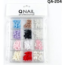 Qnail Professional Renkli Tırnak Taşı Seti 12'li Nail Art Süsleme Parlak Kristal Boncuk Seti QA-204