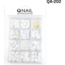 Qnail Professional Renkli Tırnak Taşı Seti 12'li Nail Art Süsleme Parlak Kristal Boncuk Seti QA-202