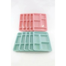 Akyüz Plastik Çocuk Tabldot Tabak 10 Adet-5 Bölmeli, Kreş, Anaokulu ve Ev KULLANIMI–22X32X3 cm (Pembe / Yeşil)
