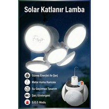 Şarjlı Katlanabilir Solar Lamba Bahçe | Güneş Enerjili | USB Şarjlı | 5 Kanatlı Bahçe Aydınlatma LED Askılı Pratik Kamp Lambası