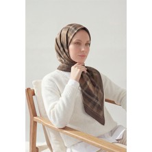 Silk Home Viskon Velora Eşarp Dört Mevsim Ekose Desen Sütlü Kahve 90X90