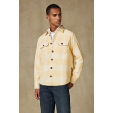 Abbate Fumo Flanel Pamuklu Overshirt Fit Sarı Klasik Yaka Erkek Ekoseli Gömlek Ceket