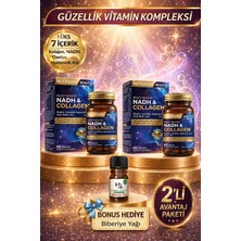 Nutraxin 2 Adet Nadh Kolajen 60 Adet Tablet Tip1-Tip3 Hyaluronik Asit, Elastin,seramid,resveratrol,glutatyon+Hediye Biberiye Yağı