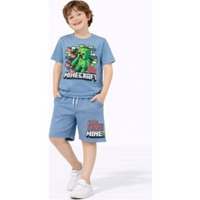 Miniko Kids Erkek Çocuk Mınecraft Desenli Pamuk Şortlu Takım