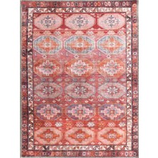 Pera Halı Mercan ve Pembe Geometrik Desenli Vintage Türk Halısı - Outlet - T0772OU