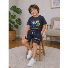 Miniko Kids Erkek Çocuk Mınecraft Desenli Pamuk Şortlu Takım