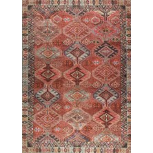 Pera Halı Terracotta ve Turuncu Elmas Desenli Vintage Halı - Outlet - T0769OU
