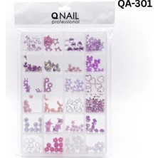Qnail Professional Renkli Tırnak Taşı Seti 24’lü Nail Art Süsleme Parlak Kristal Boncuk Seti QA-301