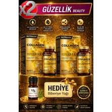 Nutraxin 2 Adet Collagen Kolajen Complex 90 Adet Hidrolize Tip 1-2-3-5-10 + Hrblsglk Biberiye Yağı (Hediye)