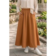 İlkimay.com Cepli Beli Lastikli Poplin Etek 1727 - Taba