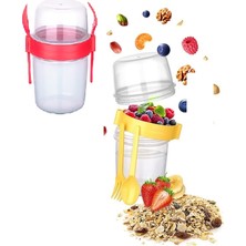 Ozcmax Çift Hazneli - Çatal Kaşıklı Portatif Müslii -Atıştırmalık Kabı 650 ml