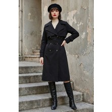  Pastelastore %100 Pamuk Gabardin Uzun (110CM) Astarlı Kemerli Kadın Trençkot 1111