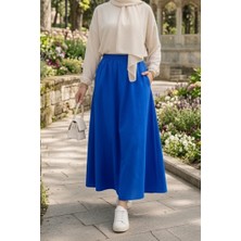 İlkimay.com Cepli Beli Lastikli Poplin Etek 1727 - Mavi