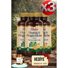 Balen 3 Adet Ginseng Ginkgo Biloba Tablet 120 Adet Takviye Edici Gıda + Hediye Biberiye Yağı