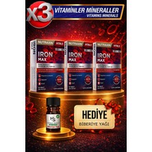 Nutraxin 3 Adet Iron Max Demir Takviyesi 17 Mg–vitaminc,b6, B12 30 Tablet + Hediye Biberiye Yağı