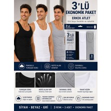 Qulat Erkek Atlet 3’lü Paket Siyah Beyaz Gri Pamuklu Basic Atlet Ekonomik Paket Rahat Kesim Atlet Seti
