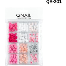 Qnail Professional Renkli Tırnak Taşı Seti 12'li Nail Art Süsleme Parlak Kristal Boncuk Seti QA-201