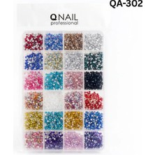 Qnail Professional Renkli Tırnak Taşı Seti 24’lü Nail Art Süsleme Parlak Kristal Boncuk Seti QA-302