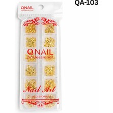 Qnail Professional Renkli Tırnak Taşı Seti 12'li Nail Art Süsleme Parlak Kristal Boncuk Seti QA-103