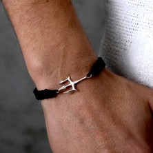 Ebrar Silver Gümüş Mızrak Bileklik 925 Ayar Gümüş Poseidon Mızrağı Figürlü Unisex Ip Örgü Bileklik