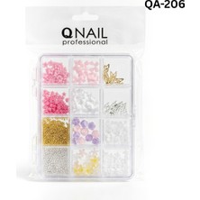 Qnail Professional Renkli Tırnak Taşı Seti 12'li Nail Art Süsleme Parlak Kristal Boncuk Seti QA-206