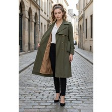  Pastelastore %100 Pamuk Gabardin Uzun (110CM) Astarlı Kemerli Kadın Trençkot 1111