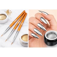 Qnail Professional Gümüş Gel Metalik Jel Paint Metalik Gri Nail Art Kalıcı Oje 5g+3'lü Nail Art Fırça