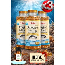 Balen 3 Adet Omega 3 Balık Yağı Yumuşak Kapsül 1380 Mg 200 Adet Takviye Edici Gıda + Hediye Biberiye Yağı