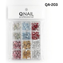 Qnail Professional Renkli Tırnak Taşı Seti 12'li Nail Art Süsleme Parlak Kristal Boncuk Seti QA-203
