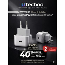 utechno iPhone 17 Pro Max ve Plus Uyumlu 40W GaN5 Dynamic Power USB-C Hızlı Şarj Adaptörü 60W Max PD Type-C