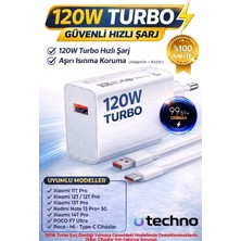 120W (Watt) Turbo Hızlı Şarj Adaptör+Kablo(Set) Tüm Telefonlarla Uyumlu Turbo Hızlı Şarj Aleti Seti Beyaz Utechno