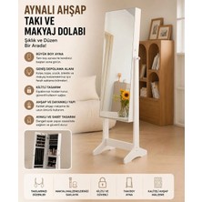 Myplas Modern Tasarımlı Aynalı Kitlenebilir Ahşap Takı ve Makyaj Dolabı Ayaklı Boy Aynası Beyaz 160X37