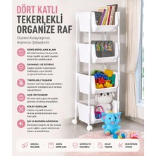 Myplas 4 Katlı Tekerlekli Organizer Raf Modern Portratif Kiler Düzenleyici Sepet,mutfak Rafı,oyuncak Dolabı