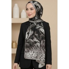 Hadiora Kadın Siyah Bej Leopar Desenli Bambu Crush Şal
