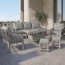 Canisa Tulipa Serisi 1.Sınıf 3+1+1+2 Puf Gri Rattan, Gri Minder Bahçe Balkon Oturma Koltuk Takımı