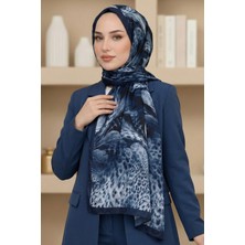 Hadiora Kadın Lacivert Leopar Desenli Bambu Crush Şal