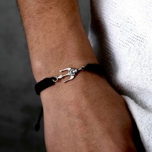Ebrar Silver Gümüş Mızrak Bileklik 925 Ayar Gümüş Poseidon Mızrağı Figürlü Unisex Ip Örgü Bileklik