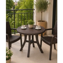 Yognetic Rattan Desenli, Dayanıklı Yuvarlak Bahçe & Balkon Masası – 80 CM