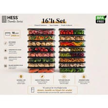 Hess Damla Serisi Mikrodalga ve Difriz Uyumlu 16 Parça Saklama Kabı Seti 2400MLX16