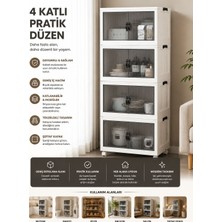 4'lü Portatif Organizer Tekerlekli Dolap Çok Amaçlı Mıknatıs Kapaklı Katlanır Istiflenebilir