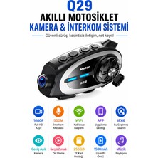 Q29 Kameralı Motosiklet Interkom Kulaklığı Geniş Açılı Görüş Hd Kayıt ve 32GB Hediye Kart Yol Arkadaşınız