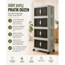 4'lü Portatif Organizer Tekerlekli Dolap Çok Amaçlı Mıknatıs Kapaklı Katlanır Istiflenebilir