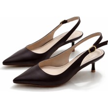 Patron Shoes Hakiki Deri 4 cm Topuklu Sivri Burun Kadın Ayakkabı Ayarlanabilir Arka Bantlı Günlük ve Klasik