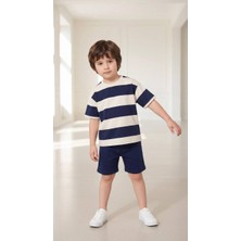 Miniko Kids Erkek Çocuk Çizgili Pamuk Şortlu Takım