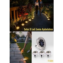 Brokoli Home Solar 8 LED Zemin Aydınlatma | Su Geçirmez | Gömme Yol Işığı | 4 Adet | Bahçe Aydınlatma | IP65 |