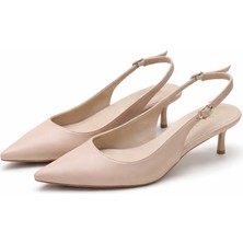 Patron Shoes Hakiki Deri 4 cm Topuklu Sivri Burun Kadın Ayakkabı Ayarlanabilir Arka Bantlı Günlük ve Klasik