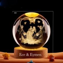 Keyfim Shop Romantik Çift Figürlü LED Işıklı 3D Kristal Küre – Kalp Tasarımlı Dekoratif Gece Lambası (8 Cm)