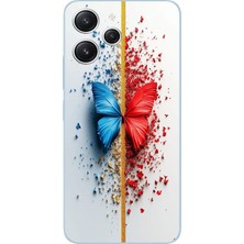 Le Balvo Redmi 12 Uyumlu Kırmızı Mavi Kelebek Baskılı Silikon Kılıf