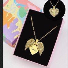 Keyfim Shop Anneler Günü'ne Özel - Kişiye Özel Melek Kanatlı Kalp Kolye - Isim Yazılı
